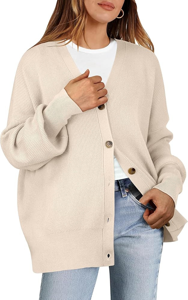 ANRABESS Women's Cardigan 2024 Trendy Open Front Oversized Button Lightweight Sweaters Loose Knit... | Amazon (US)