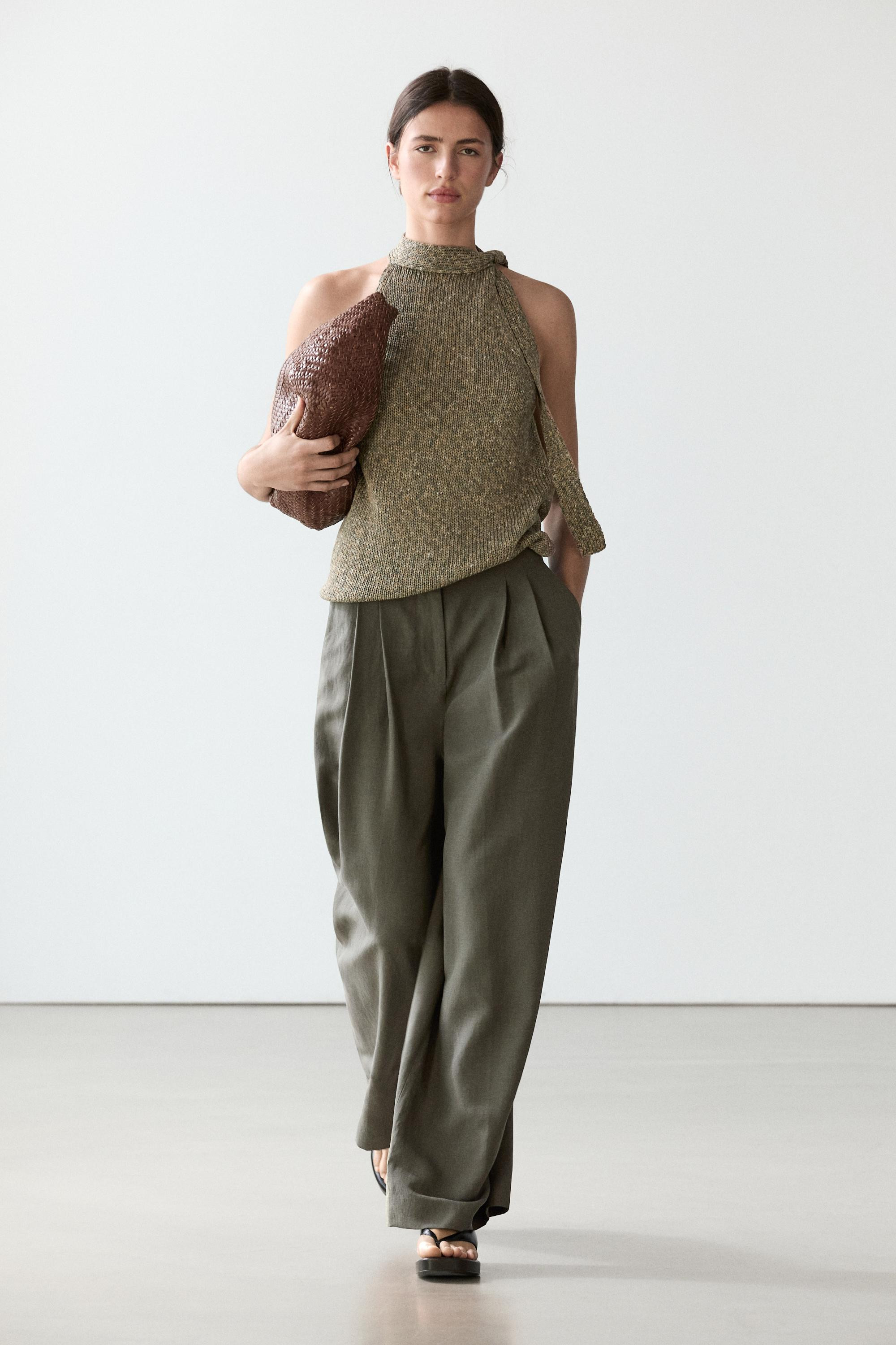 100% cotton halter top with tie detail | Massimo Dutti UK