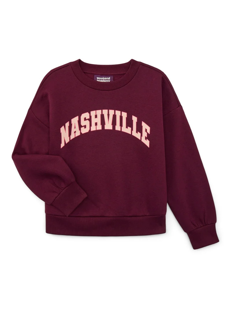 Weekend Academy Girls Long Sleeve Graphic Crewneck Sweatshirt, Sizes 4-18 | Walmart (US)