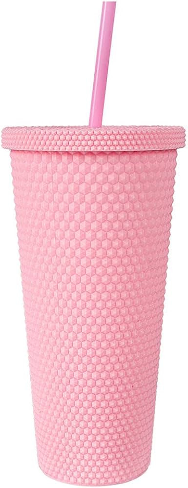 24Oz Studded Matte Pink Tumbler, Reusable Plastic Cup, with Lid and Straw, Studded Double Venti C... | Amazon (US)