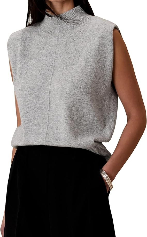 OLAPTA Women Casual Mock Neck Sleeveless Pullover Sweater Vest Knitted Loose Fit Solid Color Swea... | Amazon (US)
