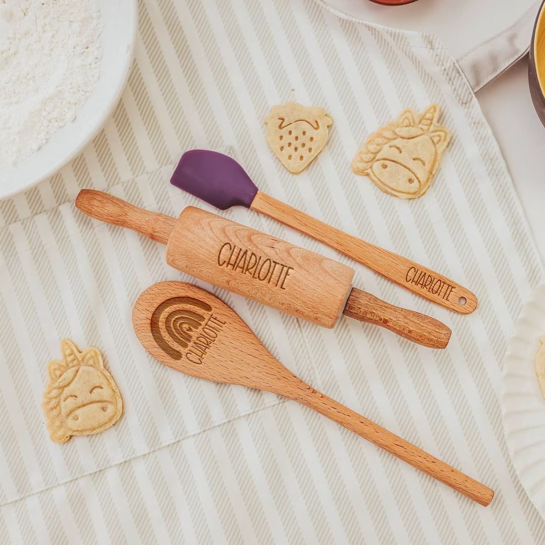 Wooden Kitchen Toys Personalized Spatula Kids Rolling Pin - Etsy | Etsy (US)