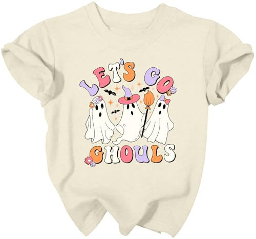Halloween Shirt Toddler Let's Go Ghouls T-Shirt Boys Girls Ghost Graphic Tee Kids Spooky Season Tops Beige | Amazon (US)
