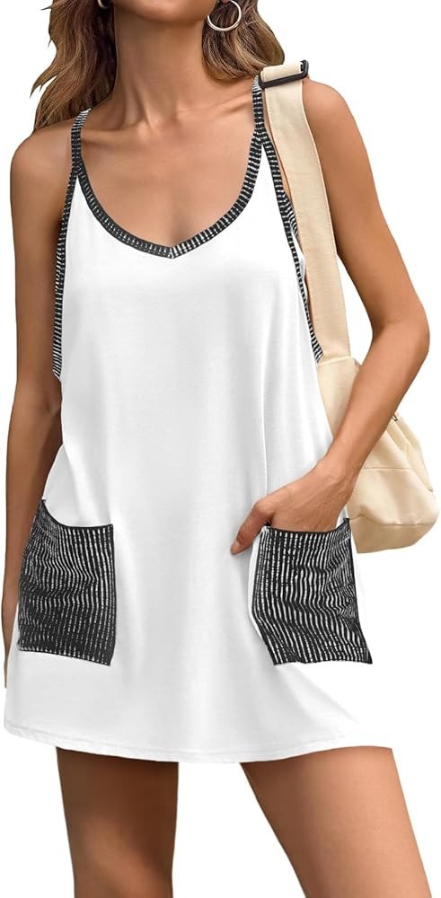 Fisoew Womens Tennis Athletic Dress Mini Romper Dress with Built in Shorts Summer Vacation Outfit... | Amazon (US)
