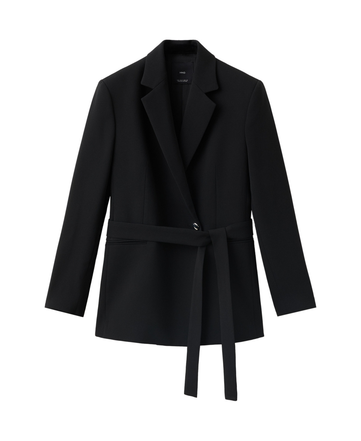 Mango double-breasted belted blazer in black