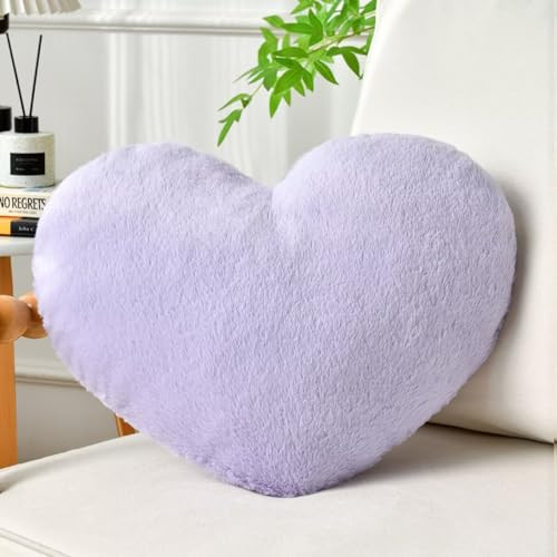 IREMATE Heart Pillow Purple Throw Pillows Decorative Pillows for Bed Couch Cute Faux Rabbit Fur Small Pillow for Women Valentine Anniversary Fall Halloween Christmas Home Decor (Medium, 20"x15") | Amazon (US)
