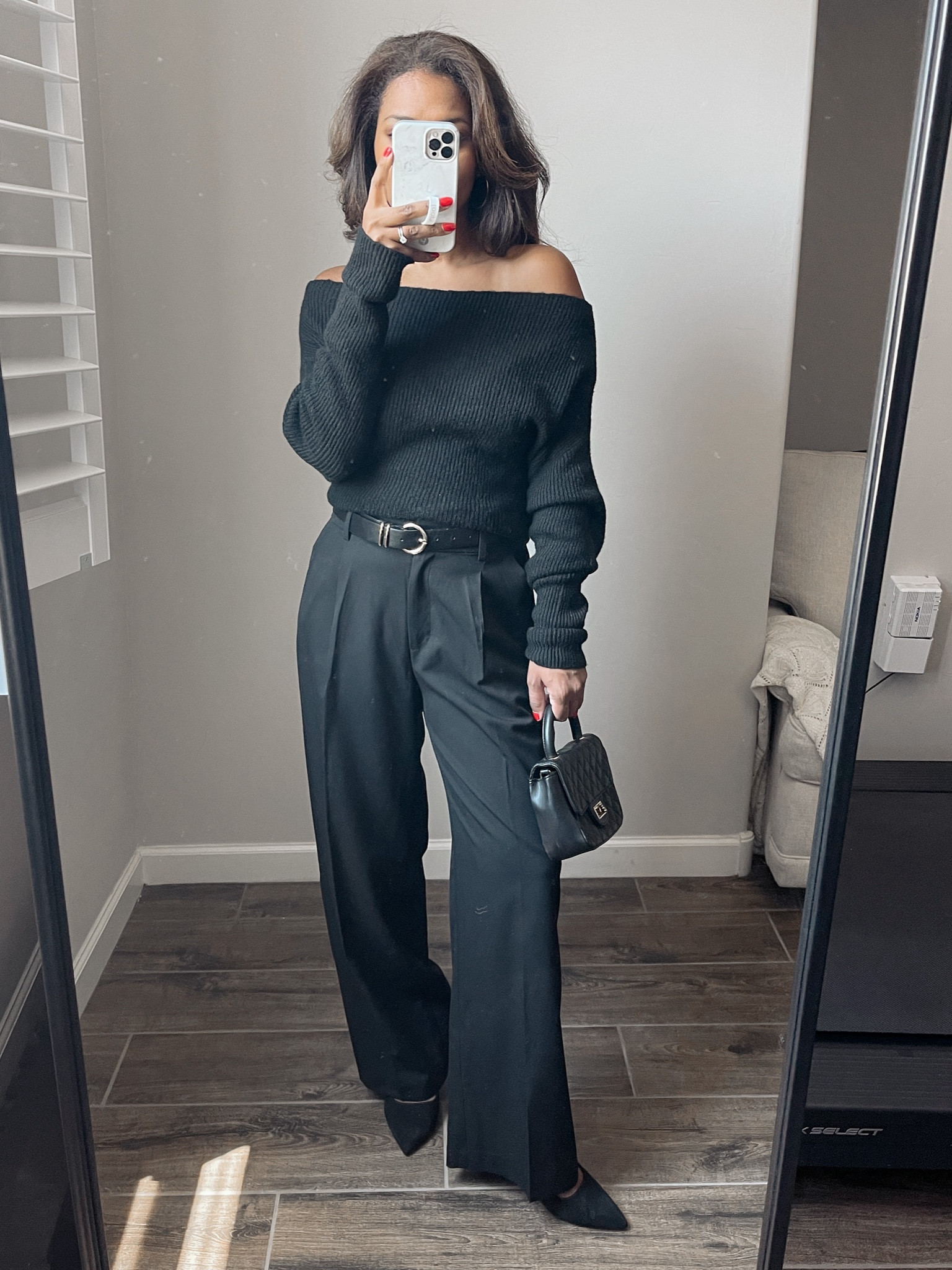 NSALE TRY ON! Love this off shoulder sweater! Runs over sized so size down one. Fully stocked. Linking similar trousers. 

#LTKSeasonal #LTKxNSale #LTKFindsUnder50