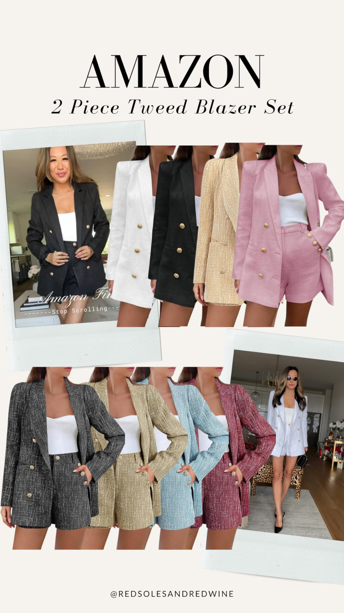 Cicy Bell Womens 2 Piece Tweed Blazer Shorts Sets Long Sleeve Double Breasted Suit Jackets Busine... | Amazon (US)