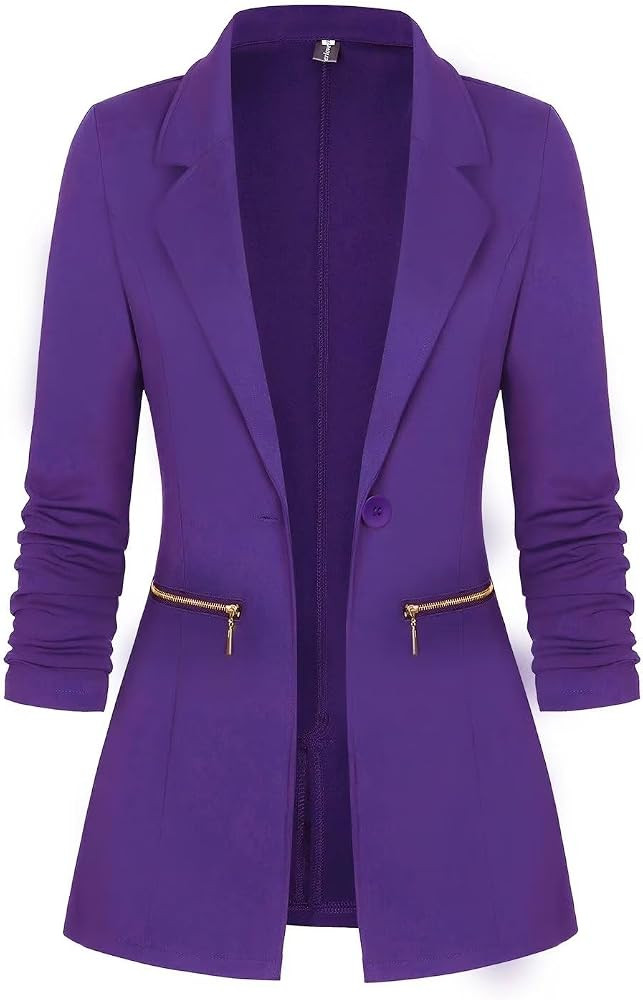 Genhoo Women's Long Sleeve Blazer Open Front Cardigan Jacket Work Office Blazer with Zipper Pocke... | Amazon (US)