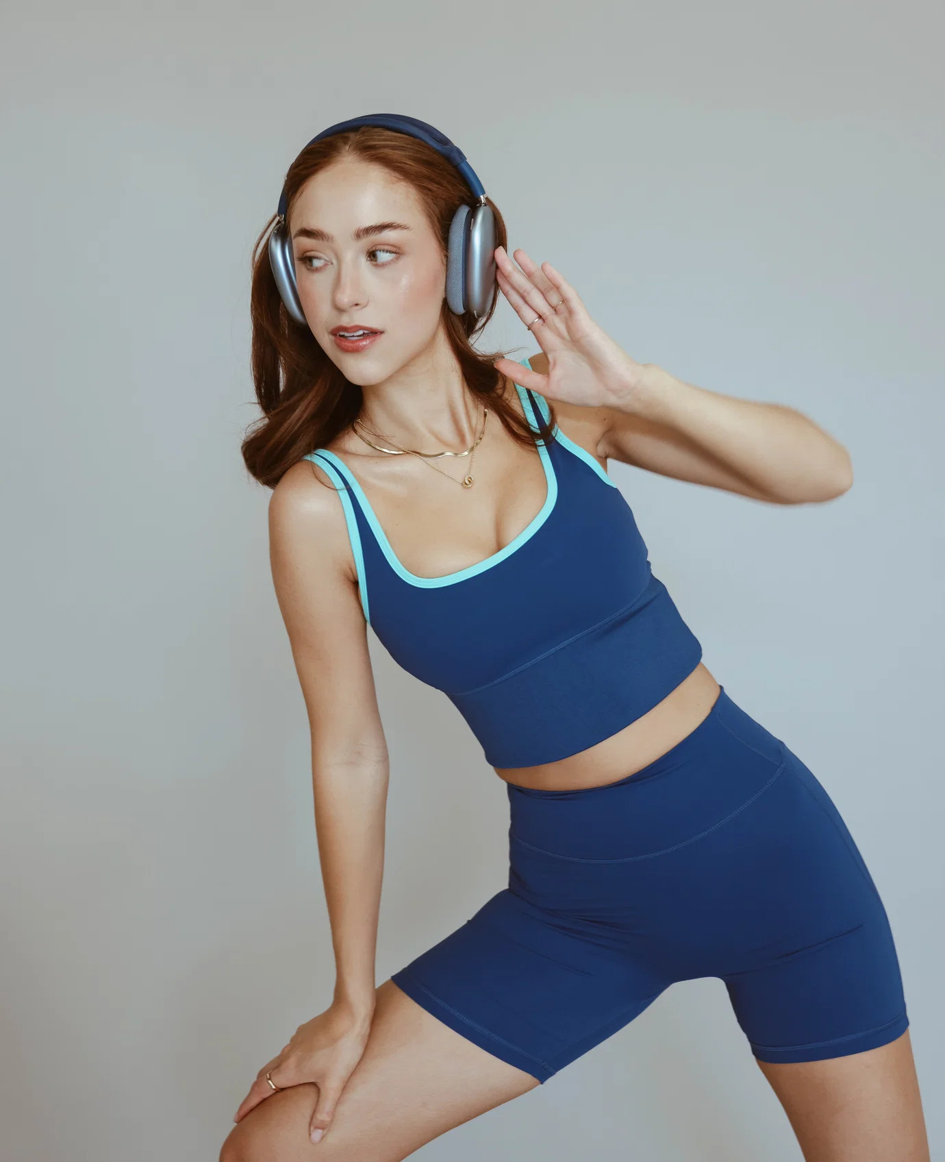 High Rise NFS Biker Short - Navy Peony | Cara Loren Active
