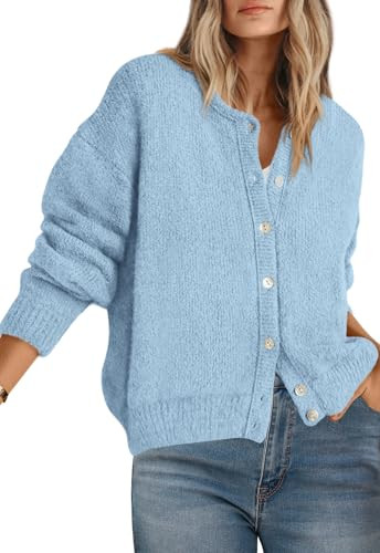 PRETTYGARDEN Long Sleeve Crewneck Button Down Womens Sweaters Spring Open Front Chunky Cardigan S... | Amazon (US)