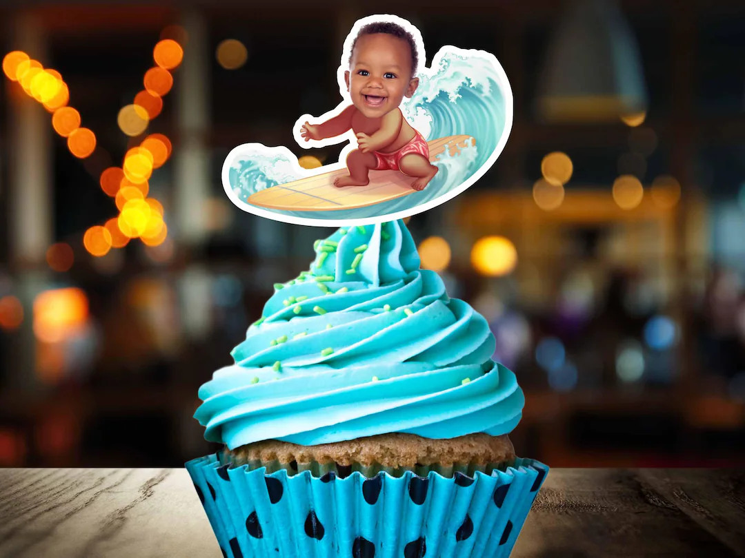 The Big One Cupcake Toppers. First Birthday Surfer Baby W/ Custom Face for Surfing Theme Decor fo... | Etsy (US)