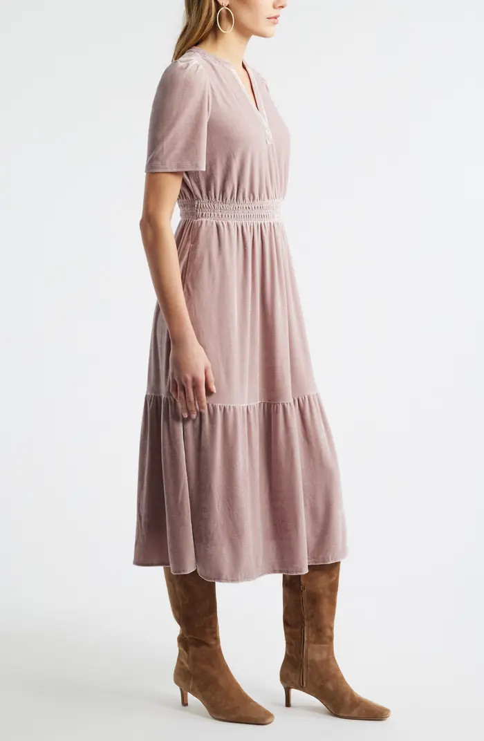 Caslon® Short Sleeve Velour Midi Dress | Nordstrom | Nordstrom