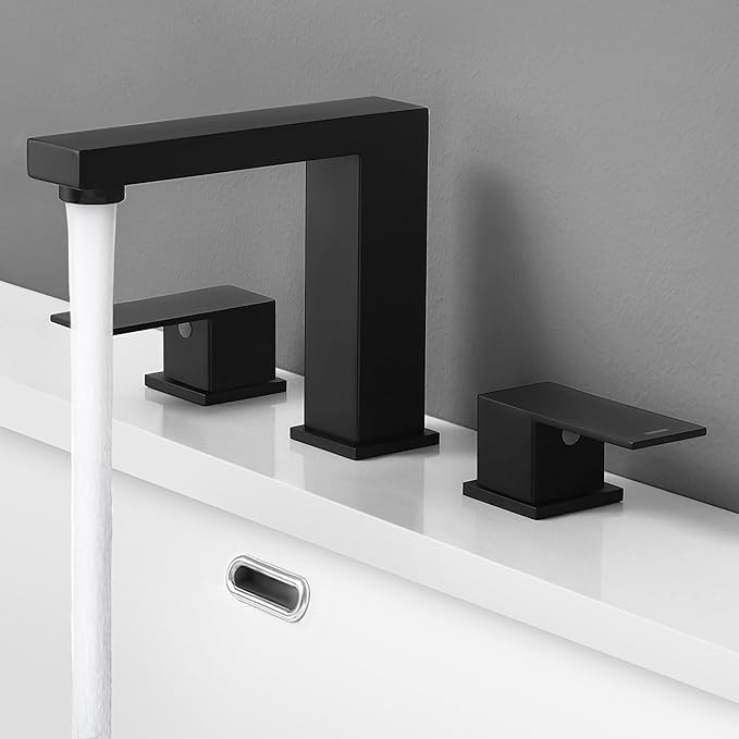 KES Black Bathroom Faucet 8 Inch Widespread Bathroom Faucet 3 Hole Vanity Faucet with Supply Hose... | Amazon (US)