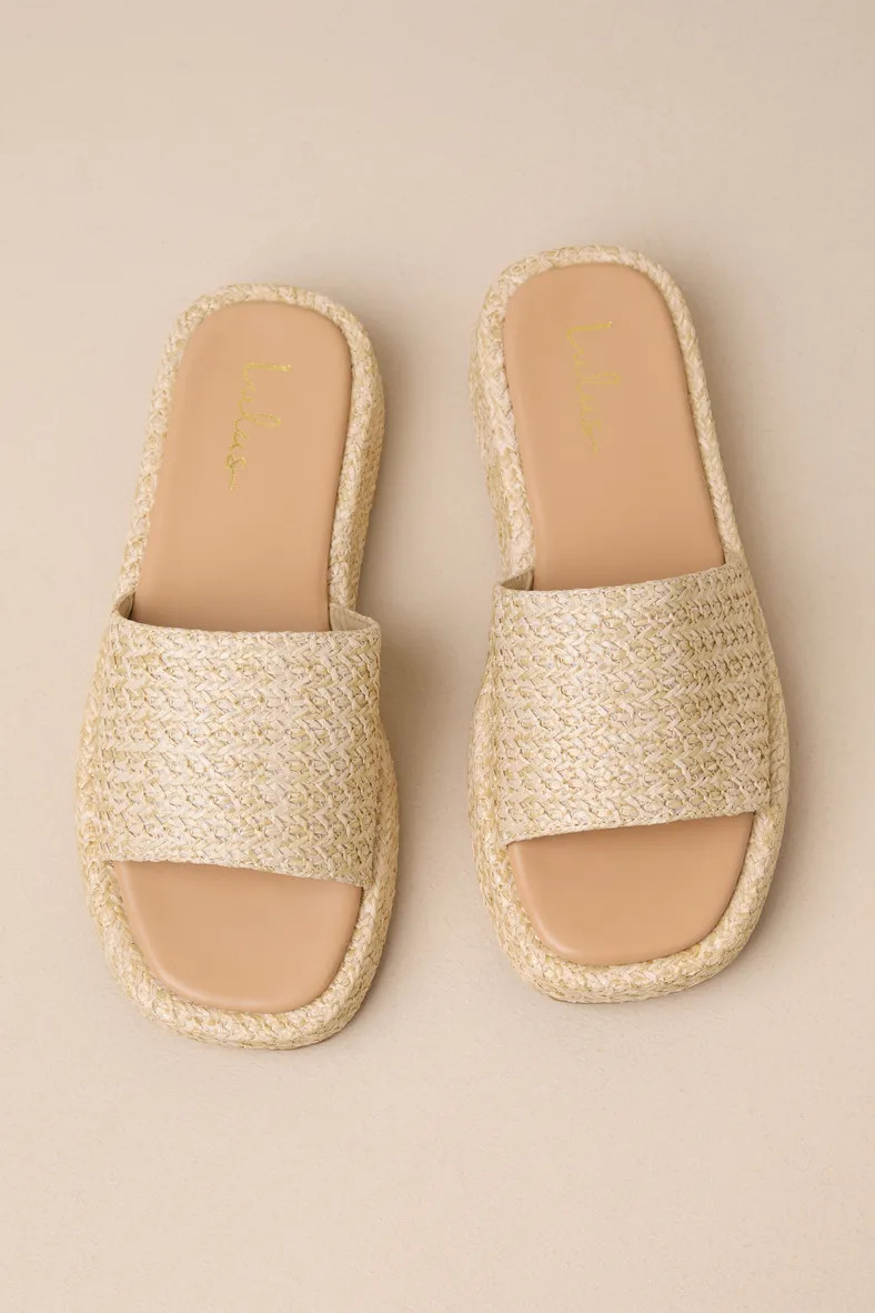 Lolani Natural Raffia Platform Slide Sandals | Lulus