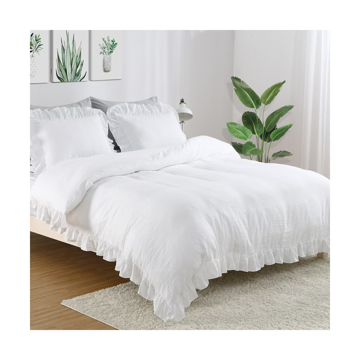 Ruffle Duvet Cover Set, Soft Washed Microfiber Vintage French Country Duvet Cover Set with Button... | Target