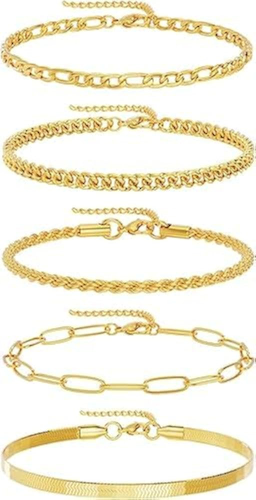UHIBROS Gold Bracelets Sets for Women Girls,14K Real Gold Plated Link Chain Bracelets Cuban Link ... | Amazon (US)