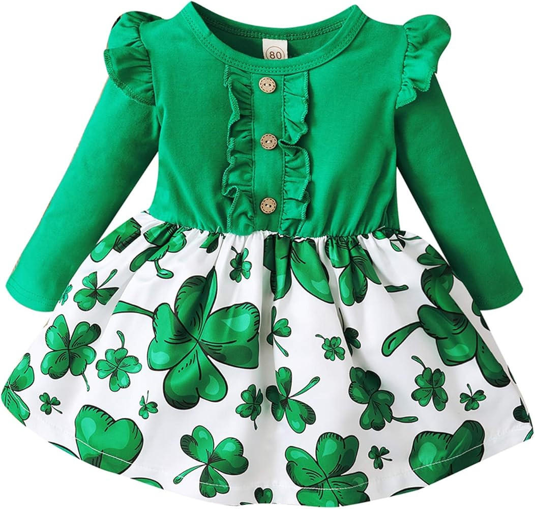St. Patrick´s Day Toddler Girl Outfit Clover Long Sleeves Toddler Girl St. Patrick´s Day Dress Cloth | Amazon (US)