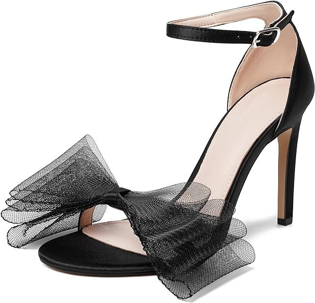 Vertundy Women's Stiletto High Heeled Sandals with Asymmetric Lace Mesh Bows Knot Decoration Open... | Amazon (US)