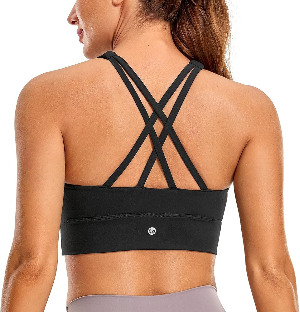CRZ YOGA Womens Butterluxe Strappy High Neck Longline Sports Bra - Wireless Criss Cross Back Padd... | Amazon (US)
