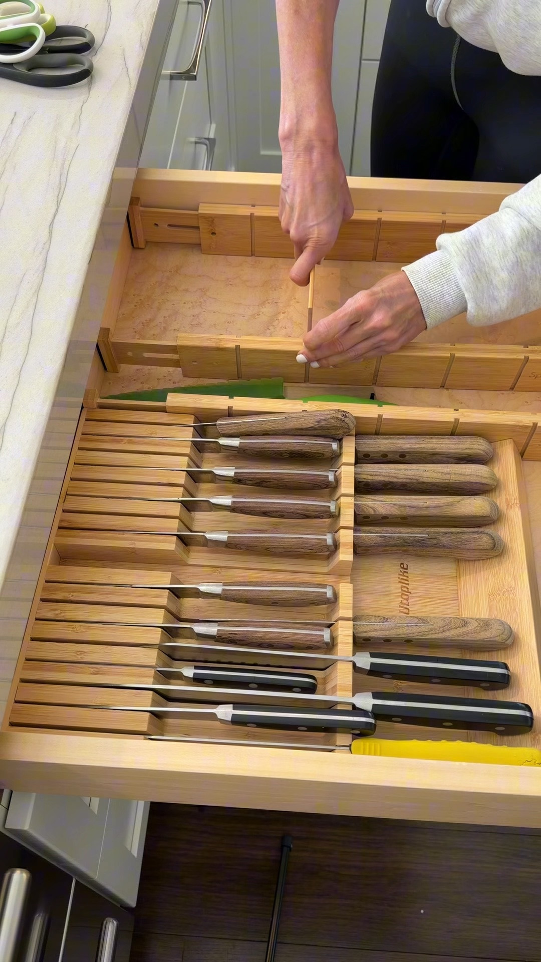 Organize this “sharps” drawer with me! That green knife was making me a little 😤 but we got it worked out 😆

This in-drawer knife block is my go-to for those who don’t want their knives on the counter. It’s clean and it holds lots of knives.

#LTKHome