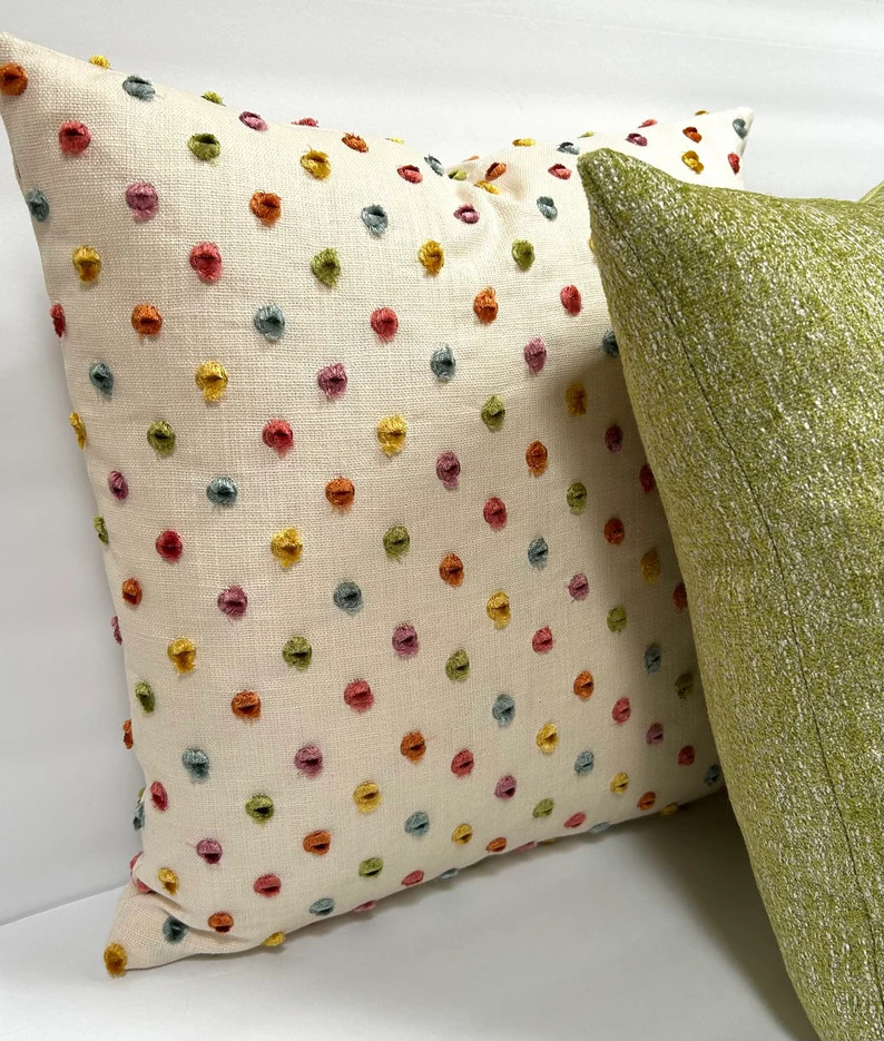 16” Cream Linen Pillow Cover - Embroidered Tufts - Kravet Couture - Dew Drop Confetti - Multico... | Etsy (US)