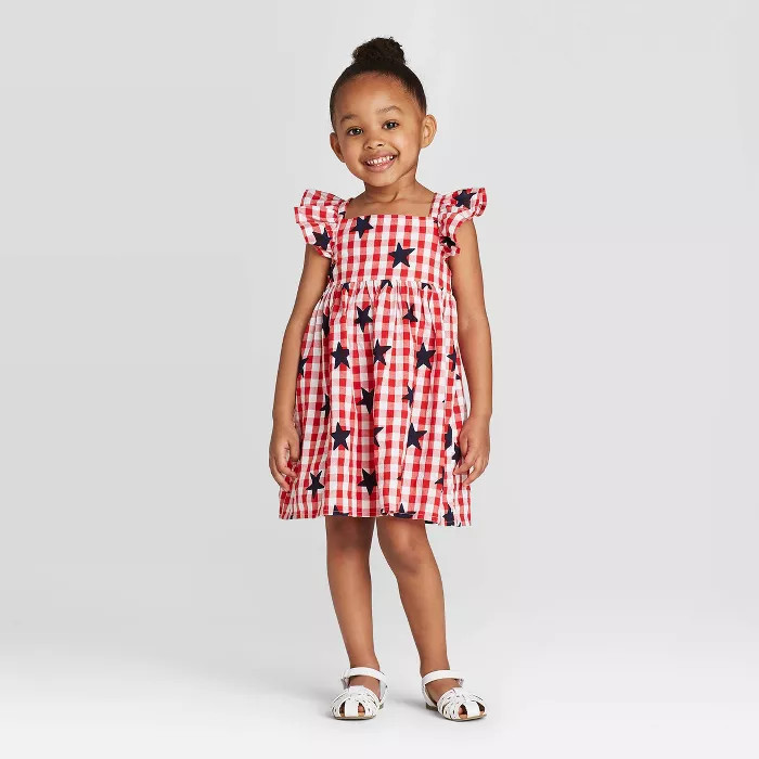 Toddler Girls' Short Sleeve Gingham Star Dress - Cat & Jack™ Red | Target