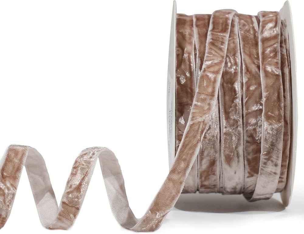 Mayreel Taupe Crushed Velvet Ribbon 3/8" x 25 Yards Taupe Ribbon for Flower Bouquet Vintage Velve... | Amazon (US)