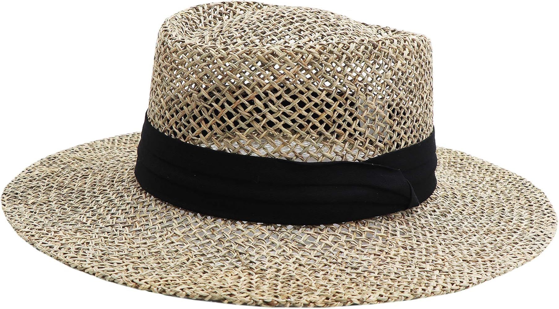 jiaoji Women's Straw hat Panama hat Tweed hat Beach Sun hat Wide Brim | Amazon (US)