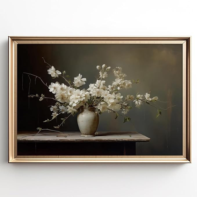 Vintage Floral Wall Art White Flower Vase Canvas Art Antique Victorian Artwork Moody Flower Print... | Amazon (US)