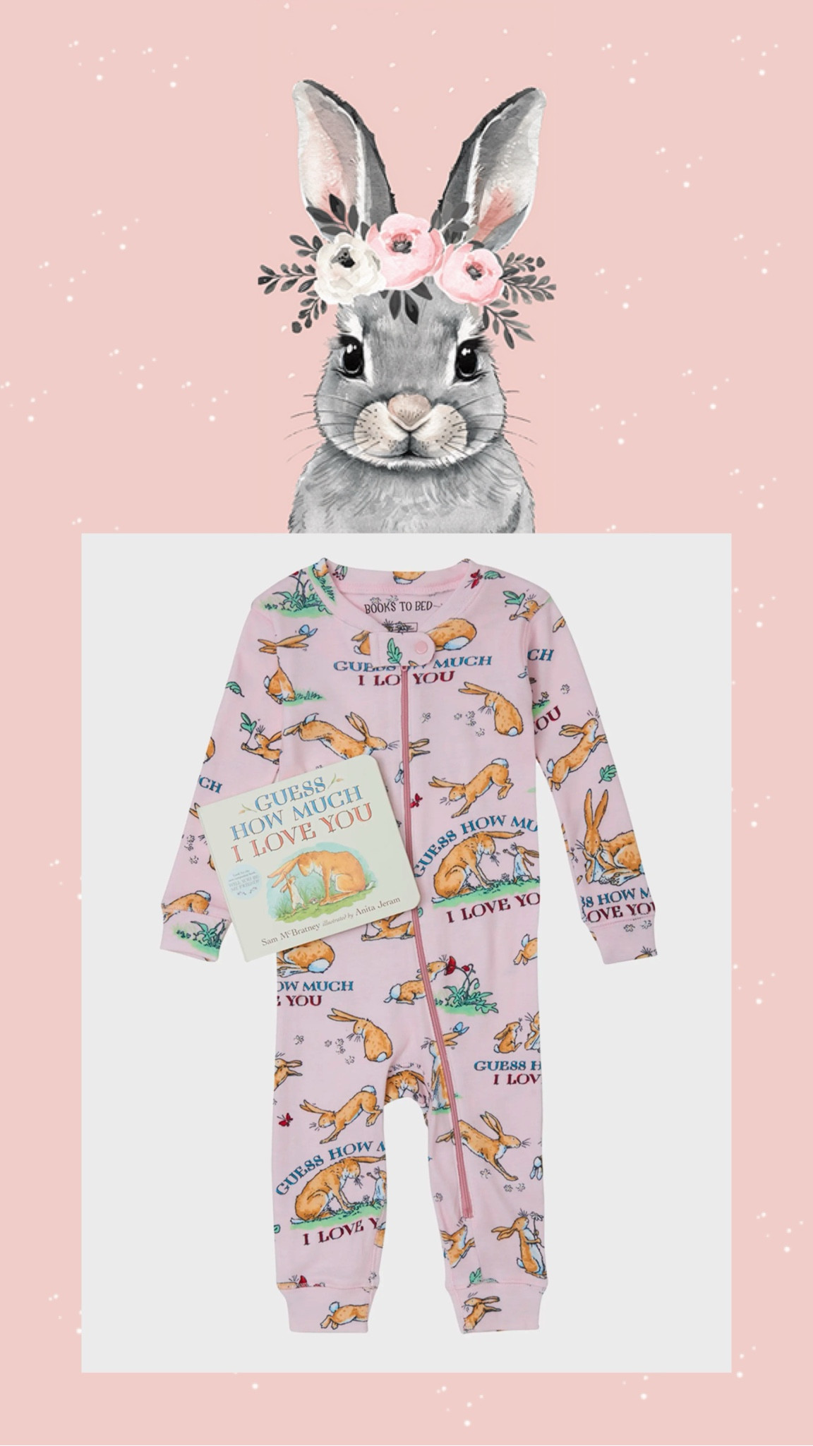 
Books To Bed Guess How Much I Love You printed pajama gift set.
Includes matching pants and a book that teaches child how to express their love