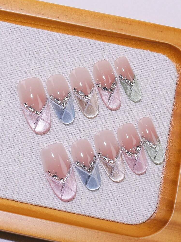 10Pcs Medium Oval Handmade Press On Nails Kit, Colorful Full Coverage Fake Nails, Candy Party, Re... | SHEIN