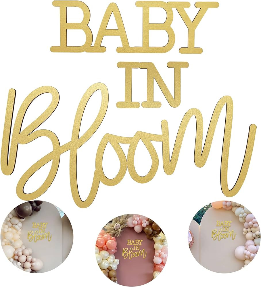 Baby In Bloom Wooden Sign with Gold Painted for Baby Shower Boy or Girl Gender Reveal Banner Part... | Amazon (US)
