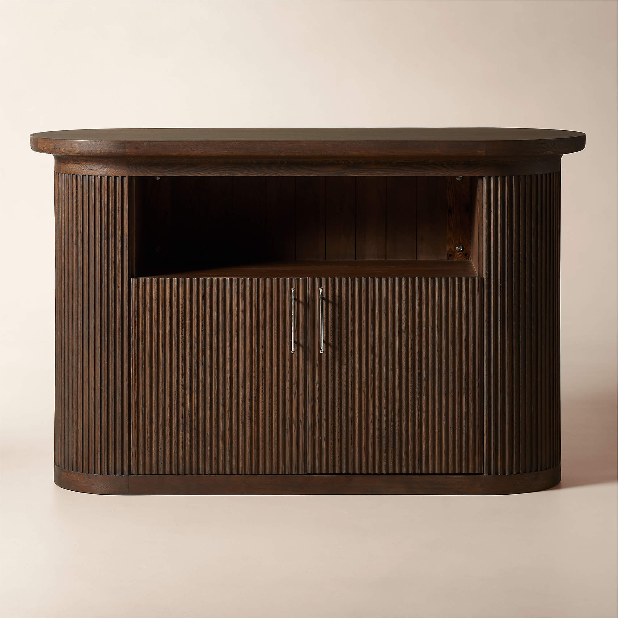 Solero 42" Fluted Dark Oak Wood Standing Bar | CB2 | CB2