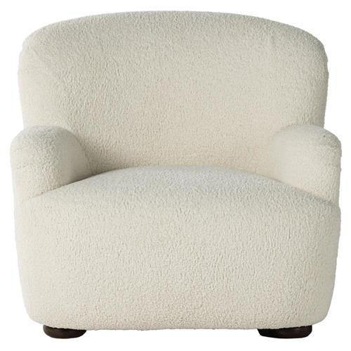 Open Box Kaden Modern Cream Upholstered Boucle Brown Wood Wingback Arm Chair | Kathy Kuo Home