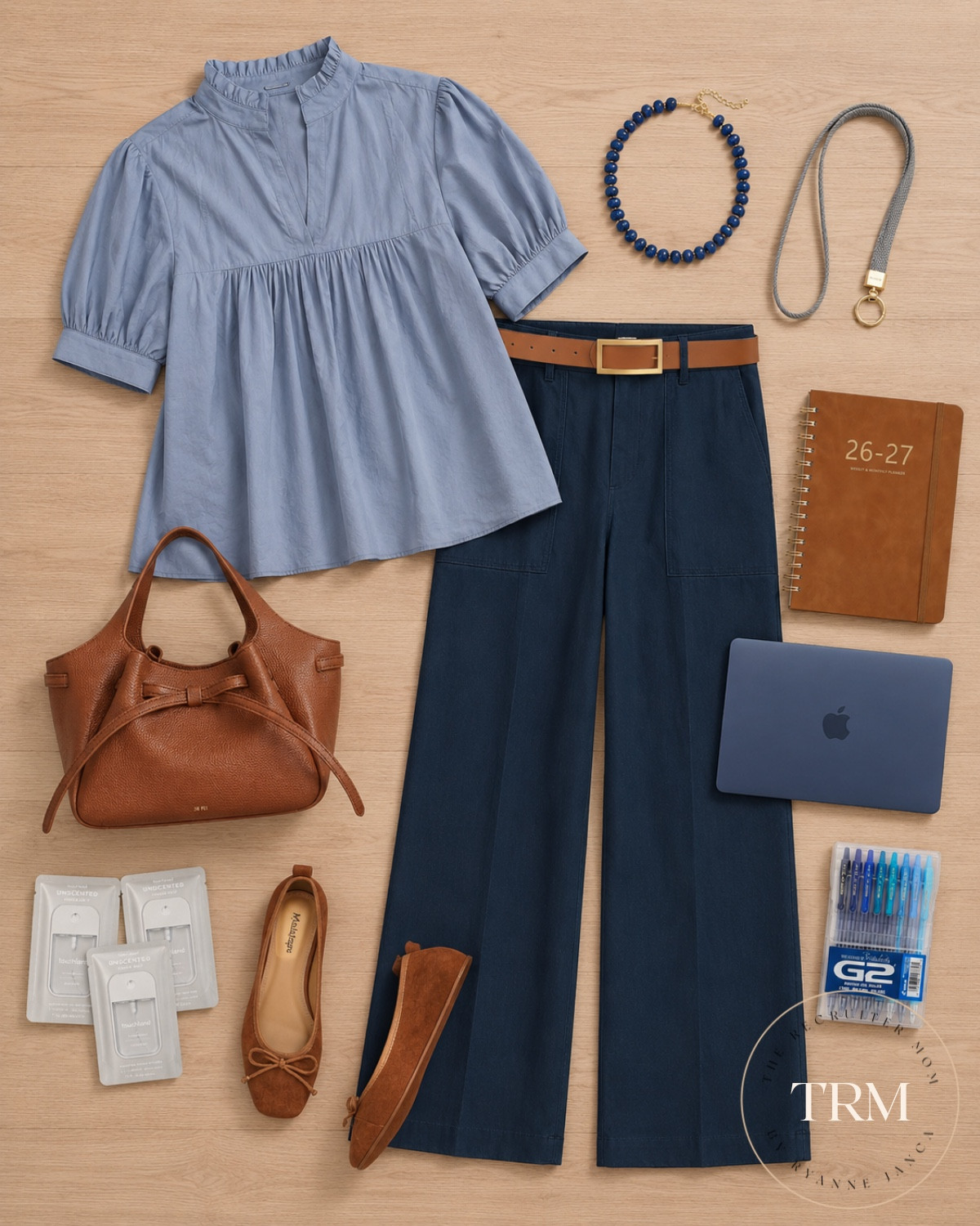 Found a great work outfit! The grey/ blue blouse, navy linen pants, and brown flats are chic and comfortable for the office. #workwear #fashionfinds

#LTKOver40 #LTKMidsize #LTKWorkwear