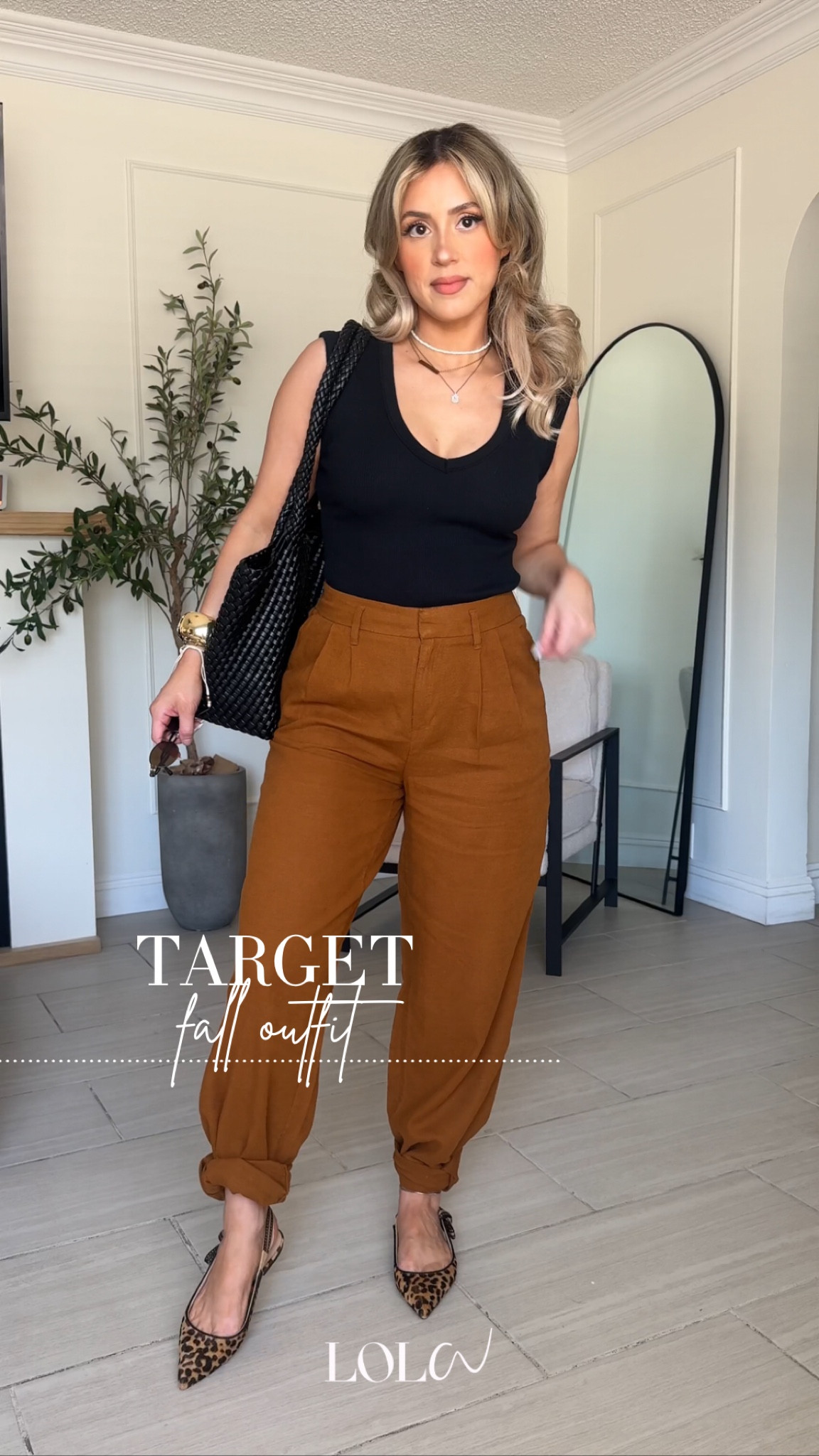 @target FALL OUTFITS 🍂✨

✔️size 2 in linen trousers + XS in bodysuit + size 1/2 UP in the leopard flats

#LTKStyleTip #LTKFindsUnder50 #LTKU