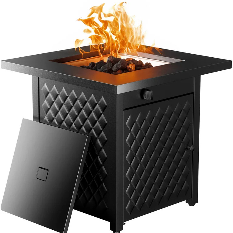 28" Outdoor Propane Fire Pit Table with Lid,Lava Rock and 50,000 BTU for Patio Garden Party,Black... | Walmart (US)