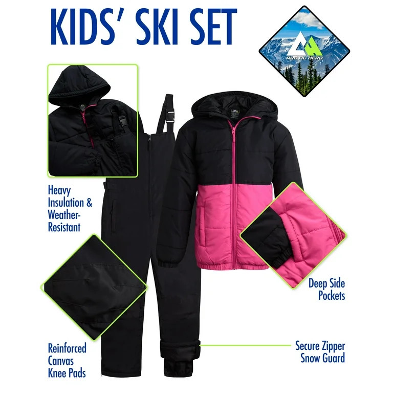 Arctic Hero Kids' Ski Set – 2 Piece Unisex Insulated Waterproof Snow Bib & Hooded Jacket (4-18) | Walmart (US)