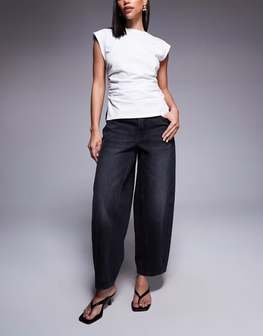 River Island elasticated barrel jeans in black | ASOS (Global)