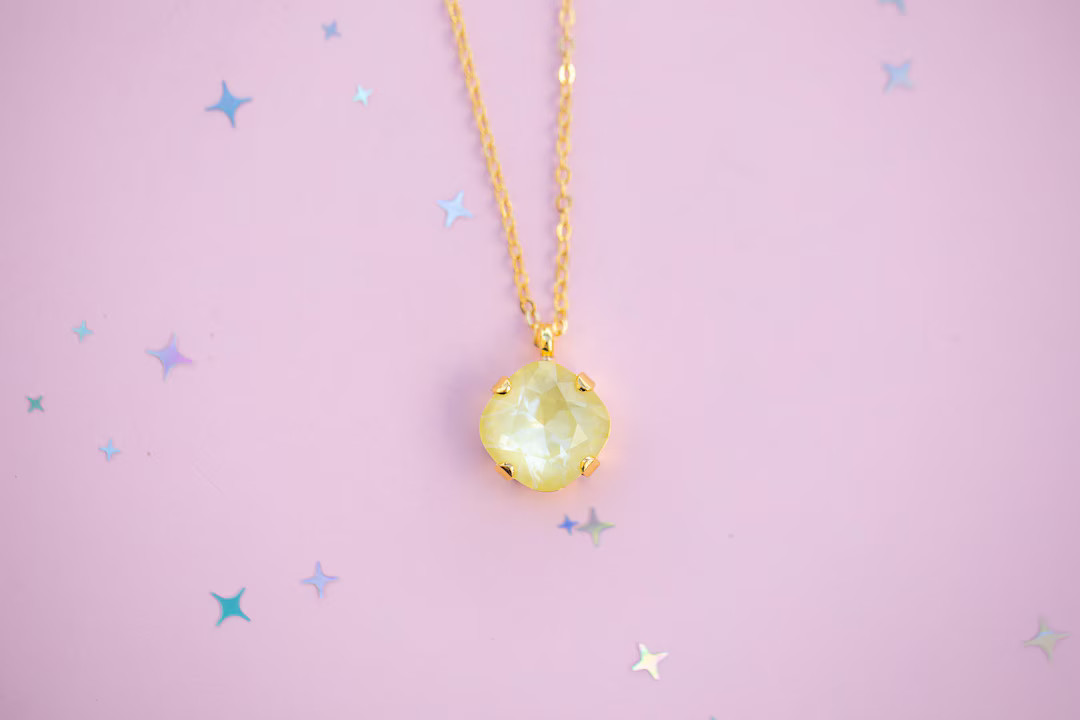 12mm Cushion Cut Necklace - Limoncello Twinkle -select Color Setting - Etsy | Etsy (US)