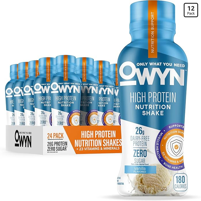 OWYN Only What You Need High Protein Shake, Vanilla Flavored, 26g Protein, 0g Sugar, 3g Fiber, Da... | Amazon (US)