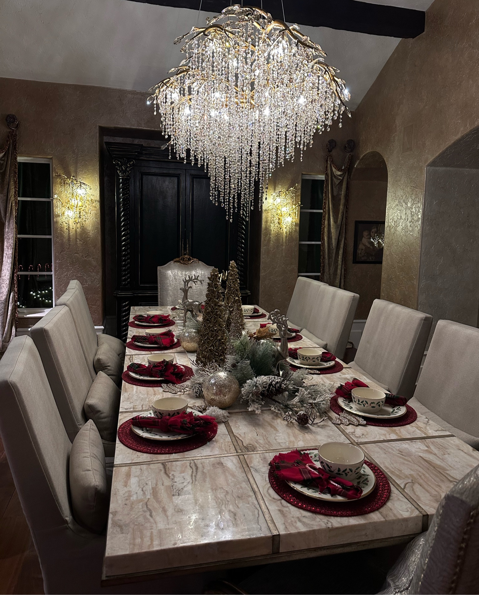 Christmas table setting 🍽️🌲

Table is John Richard
Centerpiece is Hobby Lobby & Home Goods
China Set is Lennox

Dining room, table setting, dinnerware set, placemats, dining chair, wayfair, tov furniture, chargers, plates, centerpiece, serve ware, pajama set, pjs, linens, napkins, napkin ring, tray, ice bucket, pottery barn, Williams and Sonoma, kohls, Walmart, hobby lobby, home goods, crate&barrel, z gallerie, china set, under 100, under 50, home, Christmas table setting, Christmas dishes, chandelier, designer dining table, Christmas dinner, home, decor, holiday, Christmas, dinner, style, sweet Caroline collection #LTKhome 

#LTKHome #LTKStyleTip #LTKHoliday