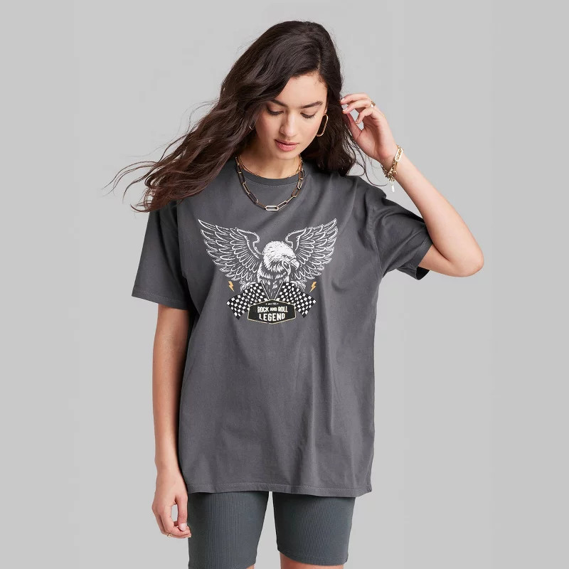 Women's Ascot + Hart Eagle Short Sleeve Graphic Boyfriend T-Shirt - Gray | Target