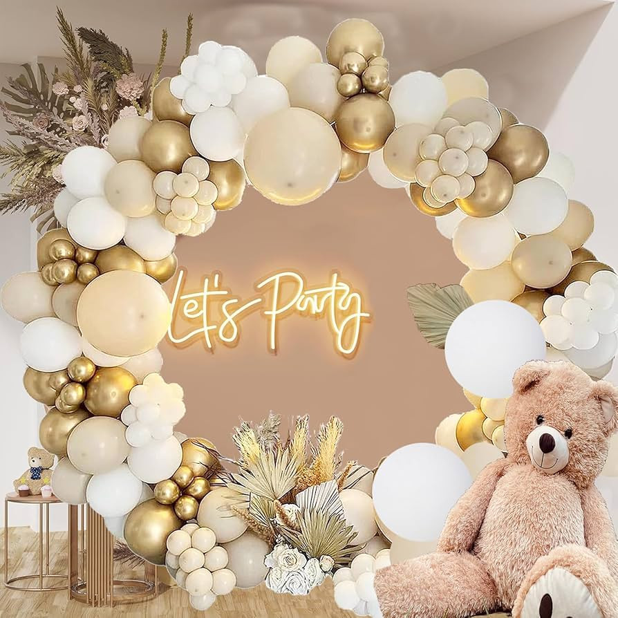 White Sand Gold Balloon Garland Arch Kit - 121Pcs White Nude Balloons With Metallic Chrome Gold L... | Amazon (US)