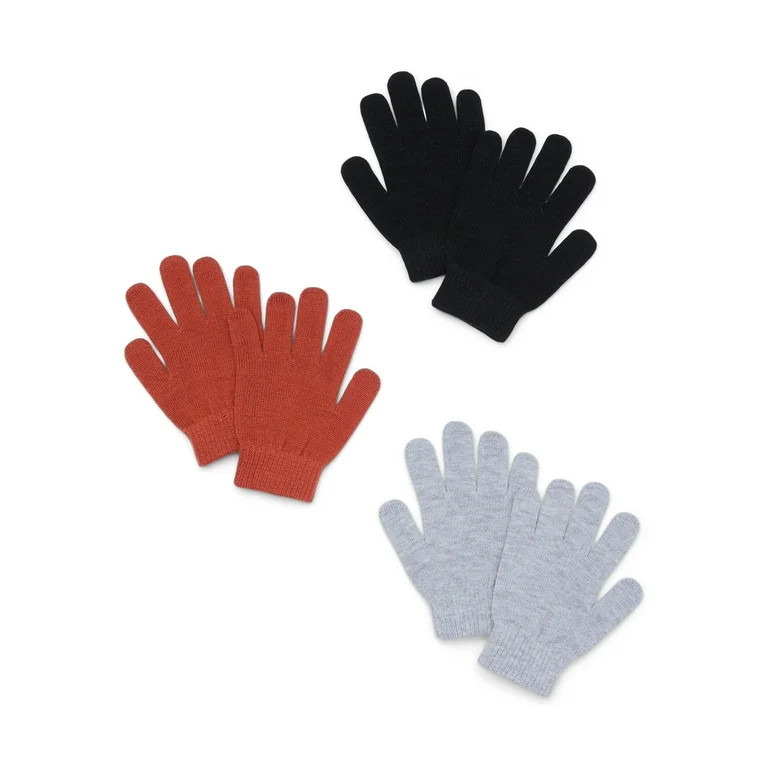 Wonder Nation Boys' Magic Knit Gloves, 3-Pack, Orange Brick | Walmart (US)