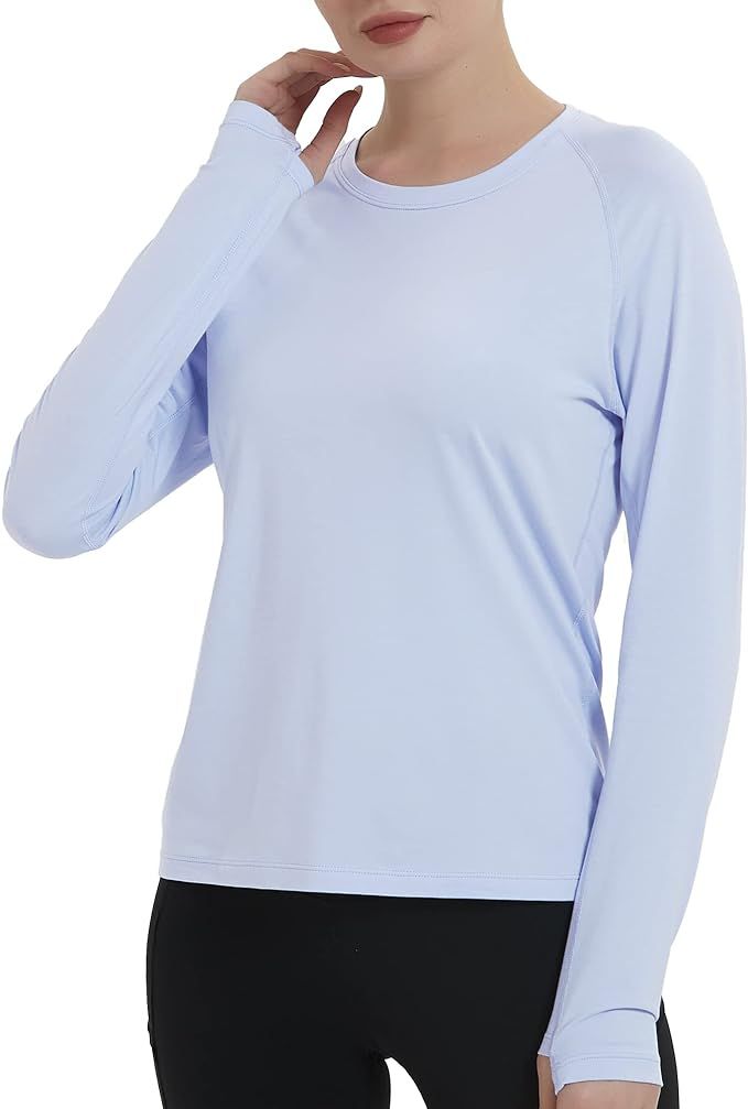 Women's Ultra Soft Bamboo Viscose Workout T-Shirt Long Sleeve Cooling Lighweight Tops with Thumbh... | Amazon (US)
