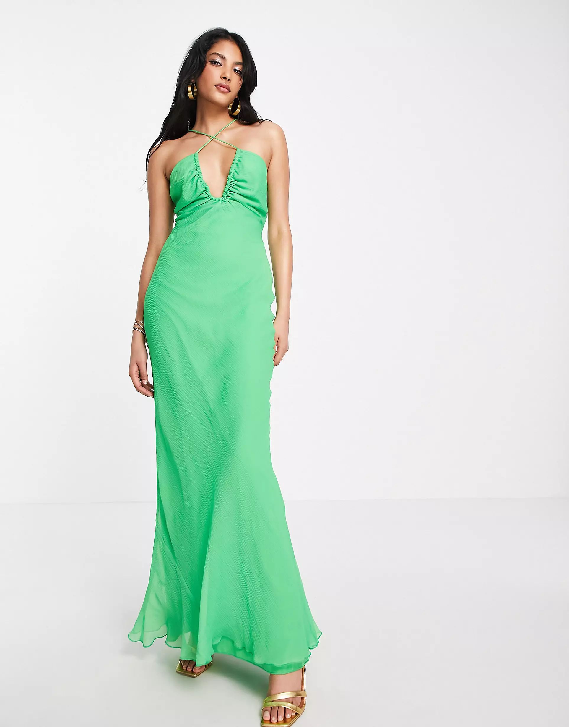 ASOS DESIGN strappy cross front maxi dress in green | ASOS (Global)