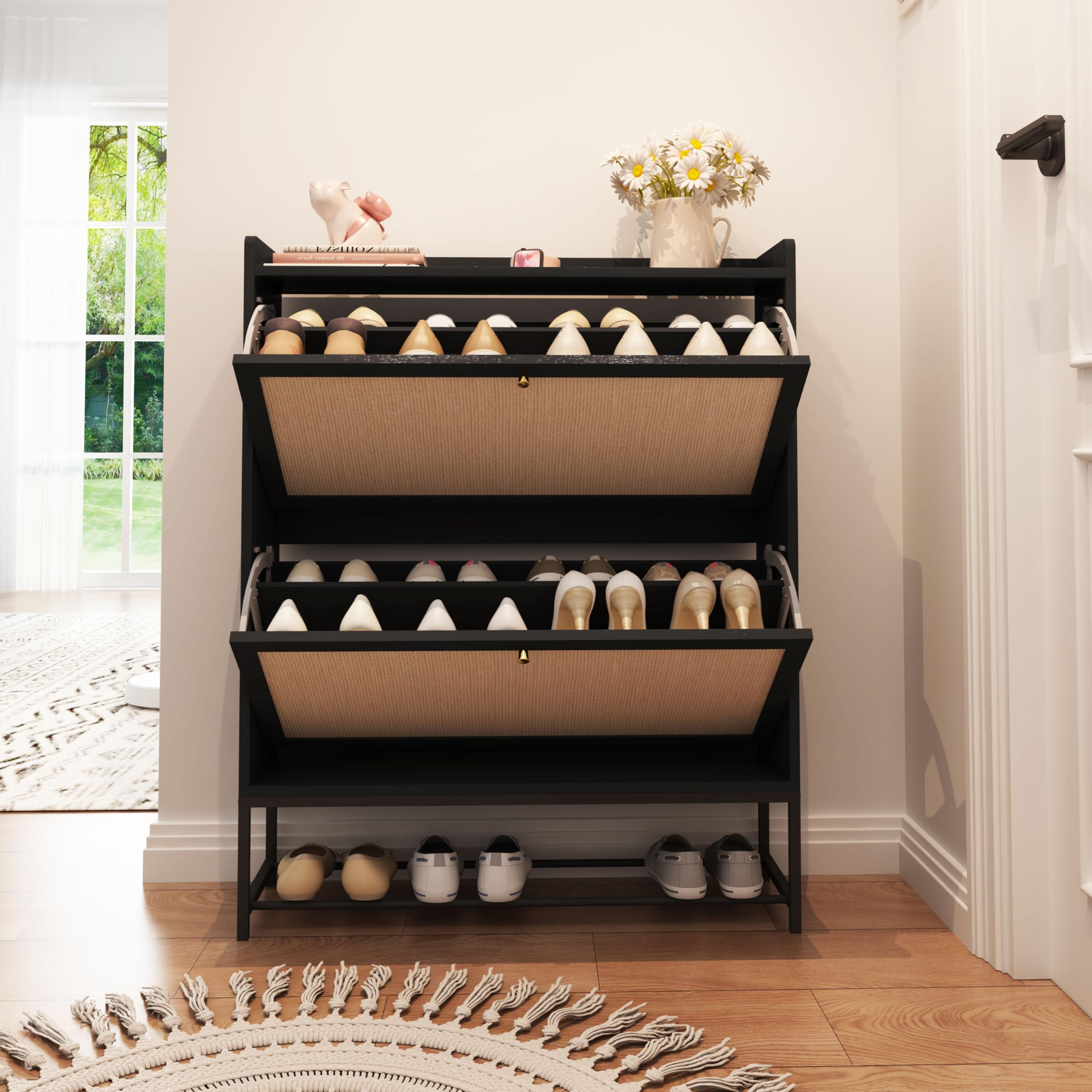 AVZEAR Narrow Shoe Storage Cabinet for Entryway with 2 Flip Drawers, Freestanding Shoe Cabinet wi... | Amazon (US)