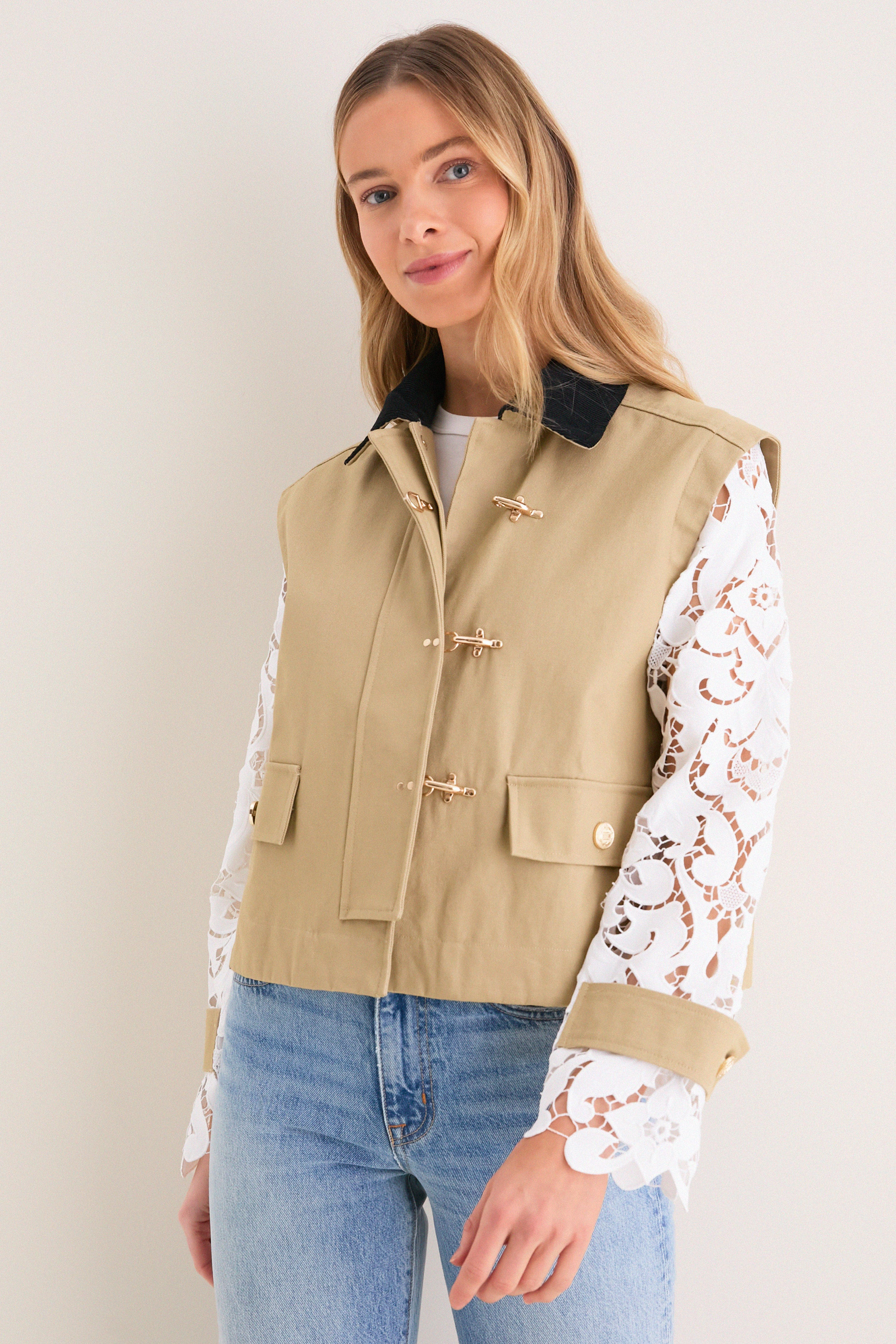 Khaki with Lace Sleeves Clarisse Jacket | Tuckernuck (US)